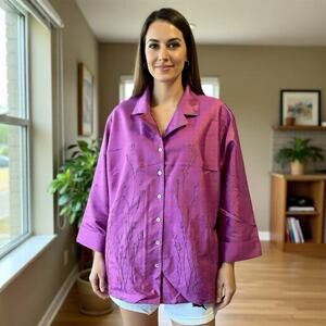 New VTG 90s ANNE CARSON FUSCHIA Silk Button Up Shirt Blouse 2X Luxury Holidays
